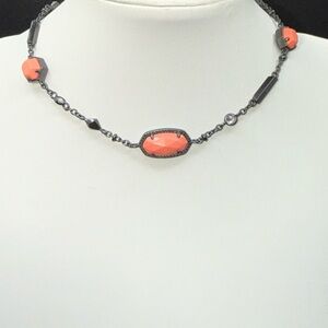 Elegant Coral Necklace/ Black Chain adjustable and Swarovski crystal accents